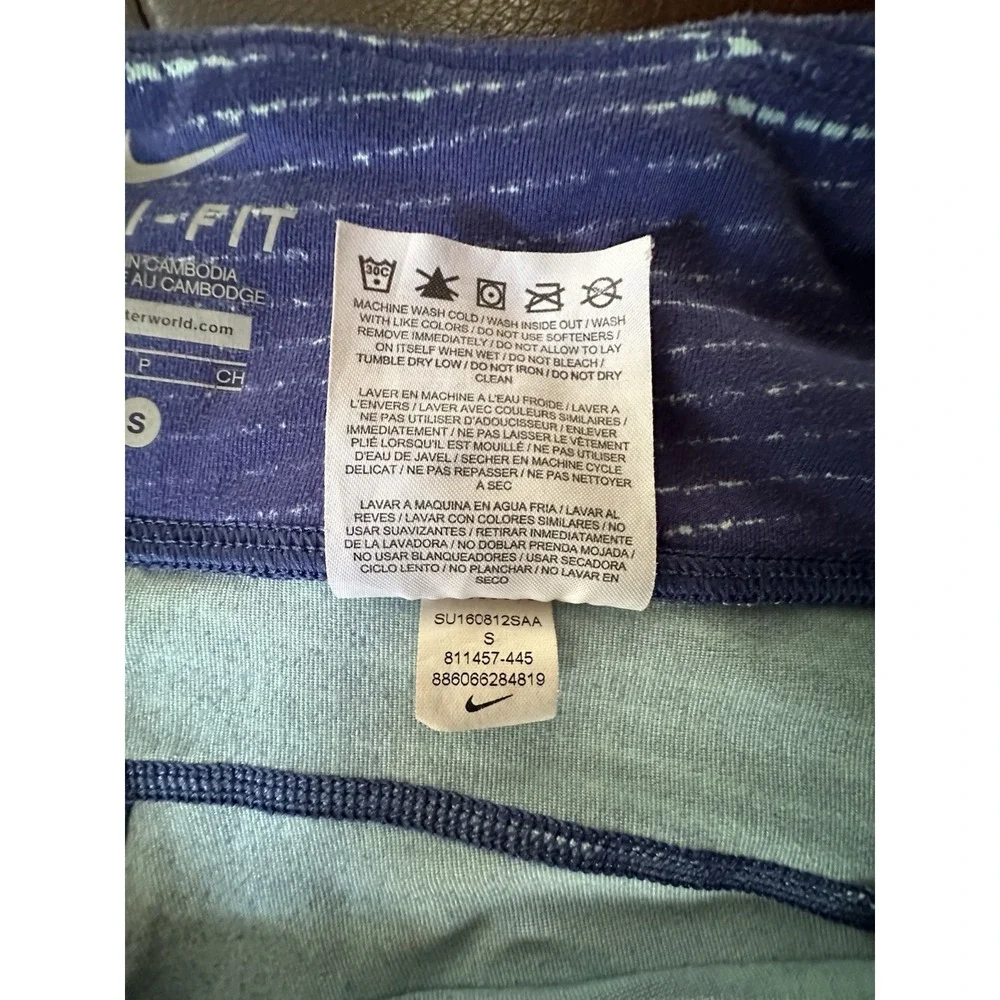 Nike Cropped Dri-Fit Running‎ Blue & White Leggings Pants Women's Sz S Swoosh